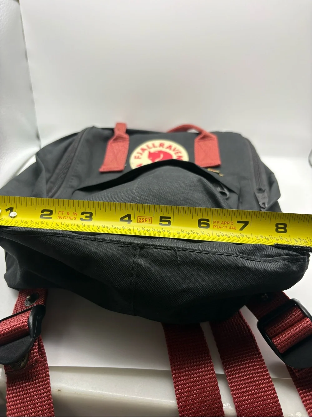 Fjallraven Kanken Mini Backpack Black Red Adjustable Straps & Pockets